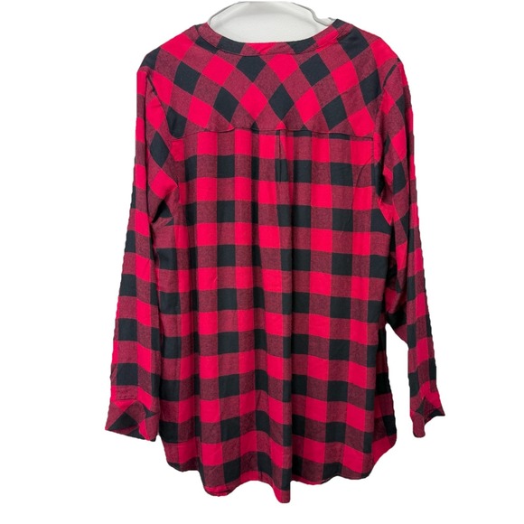 Torrid Lizzie Black Red Buffalo Plaid Twill Button Up Long Sleeve Shirt Size 3X - Picture 7 of 11